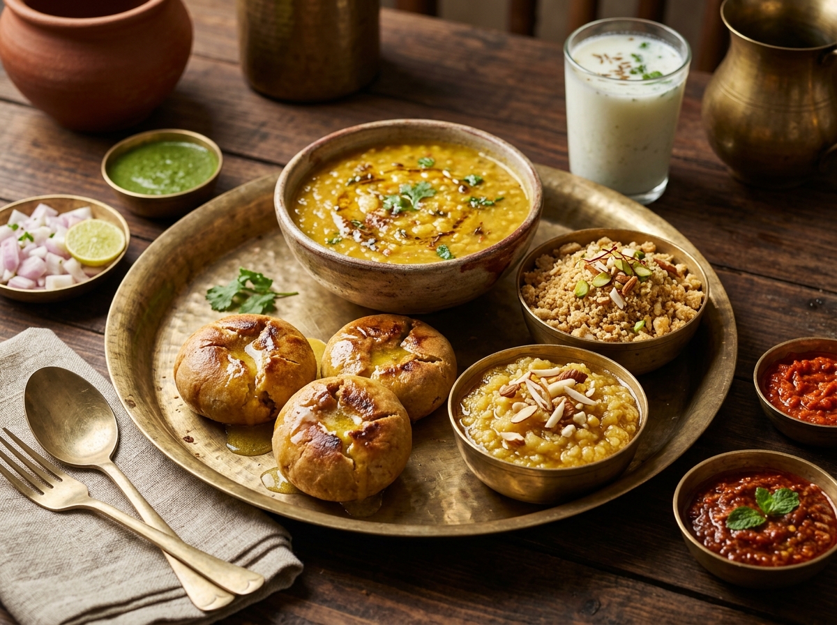 Authentic Rajasthani Dal Baati Churma Thali